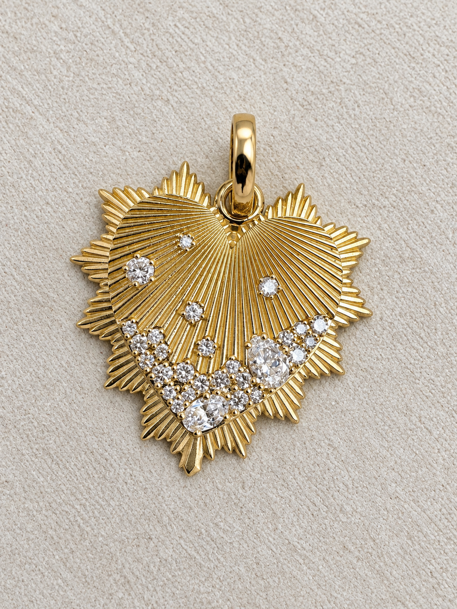 Heart Sunburst with scattered lab diamond accents